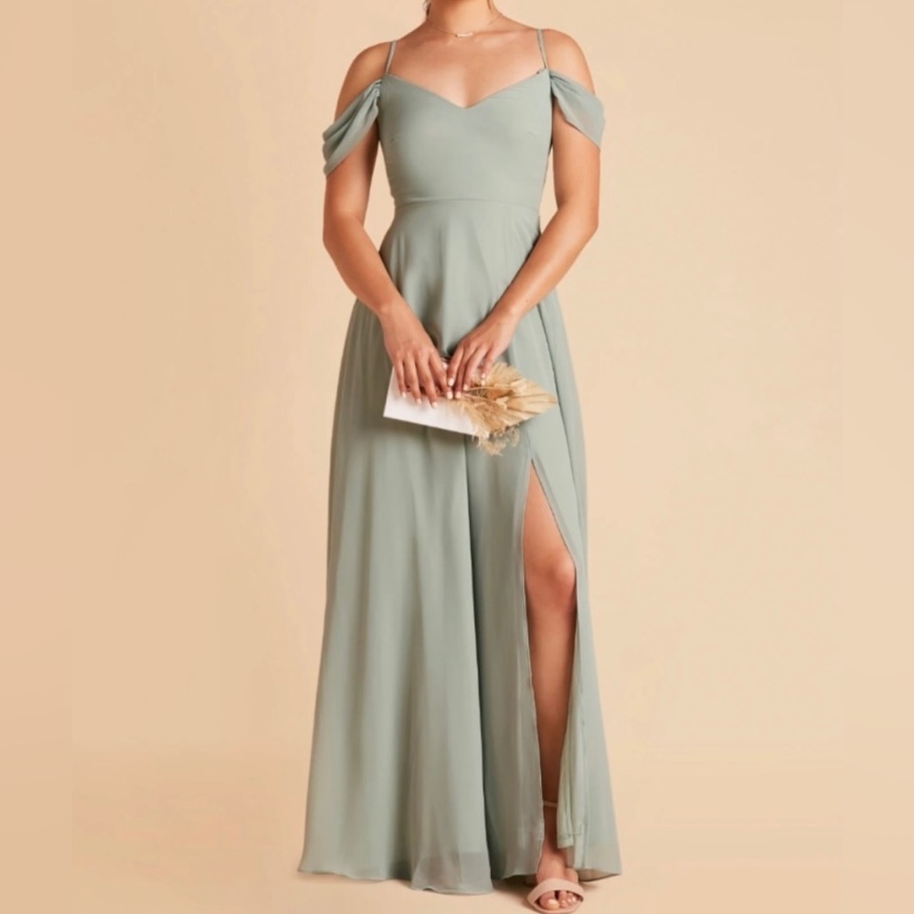 Birdy Grey Devin chiffon sage floor length bridesmaid convertible dress medium